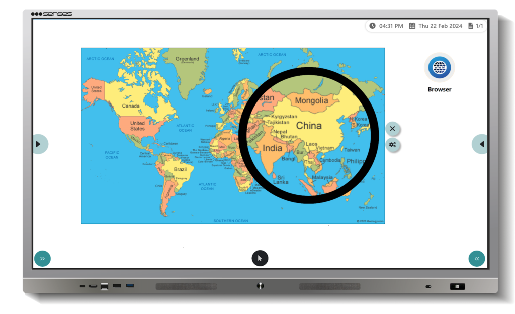 Senses smart board with world map