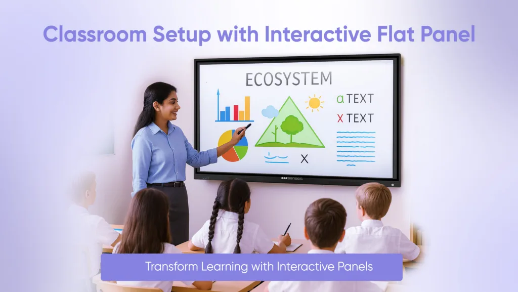 Classroom setup with interactive flat panel
