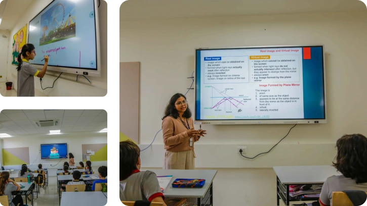 Interactive smart board for schools used by teacher in smart classroom